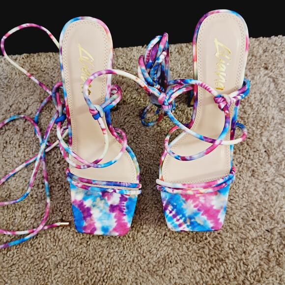 Liliana Johana Tie Dye Platform Wrap-Around Ankle High Heels Prom Homecoming 8 - Picture 6 of 10